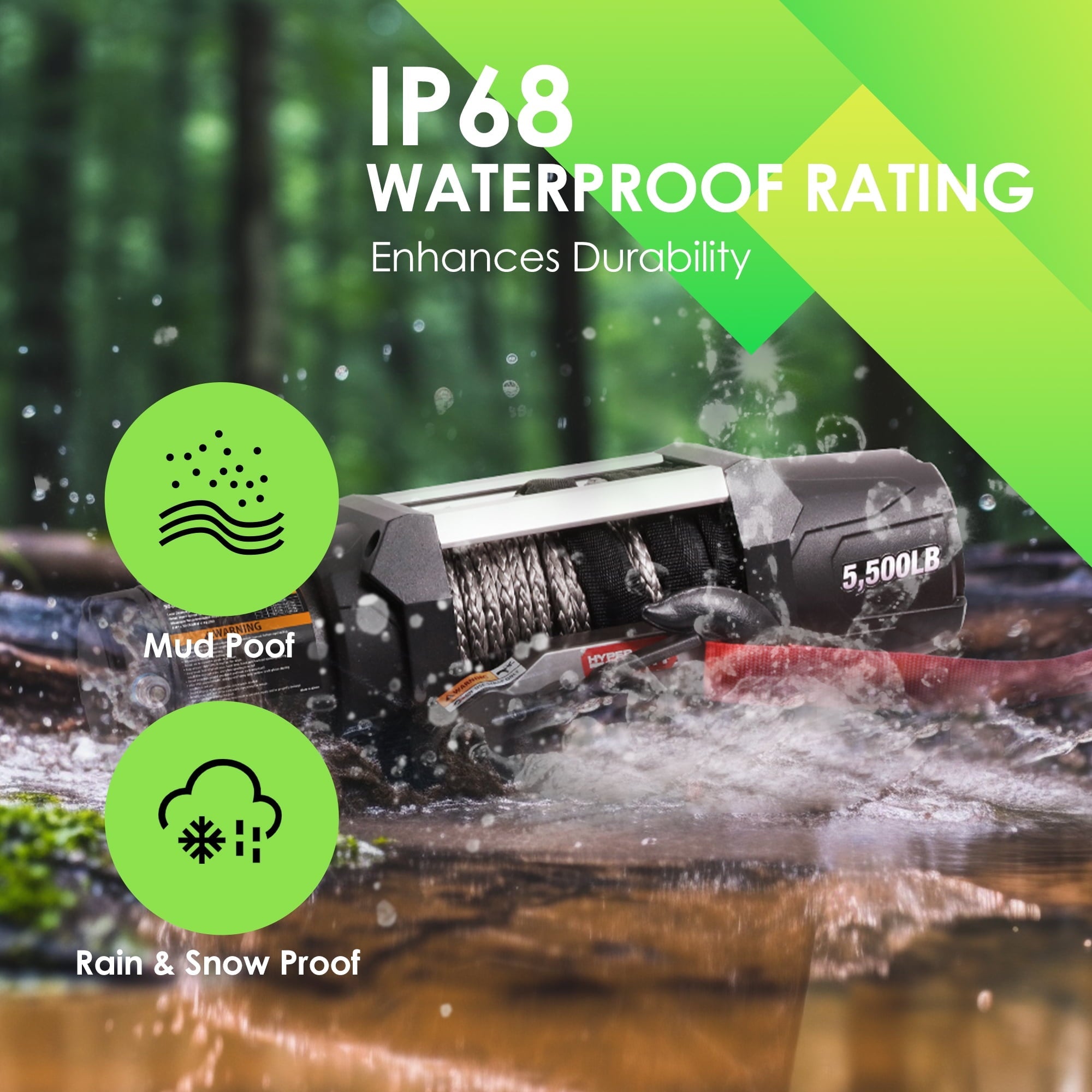 Hyper Tough 5500 lb 12V DC Electric UTV Winch with 50ft. Synthetic Rope and Mounting Bracket