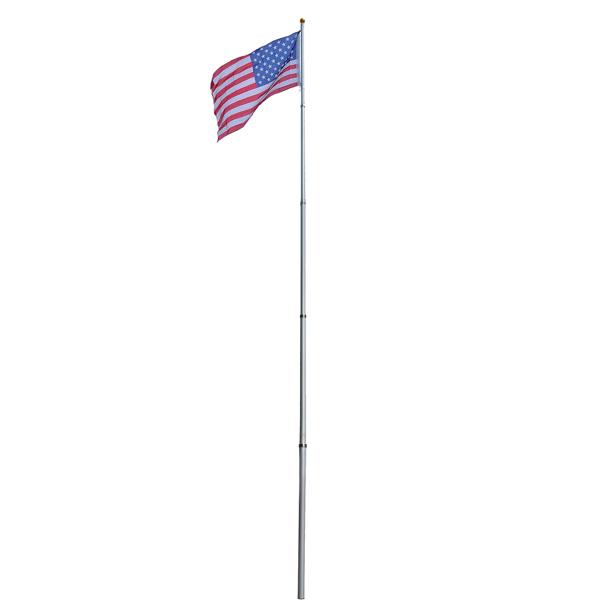 Yescom 20 Ft Telescopic Aluminum Flag Pole Free 3'x5' US Flag & Ball Top Kit 16 Gauge Telescoping Flagpole Fly 2 Flags