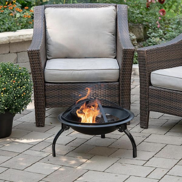 21.25 in. Round Steel Portable Wood Fire Pit with Folding Legs, Carry Bag, Screen, Screen Lift, Log Grate, Cooking Grid