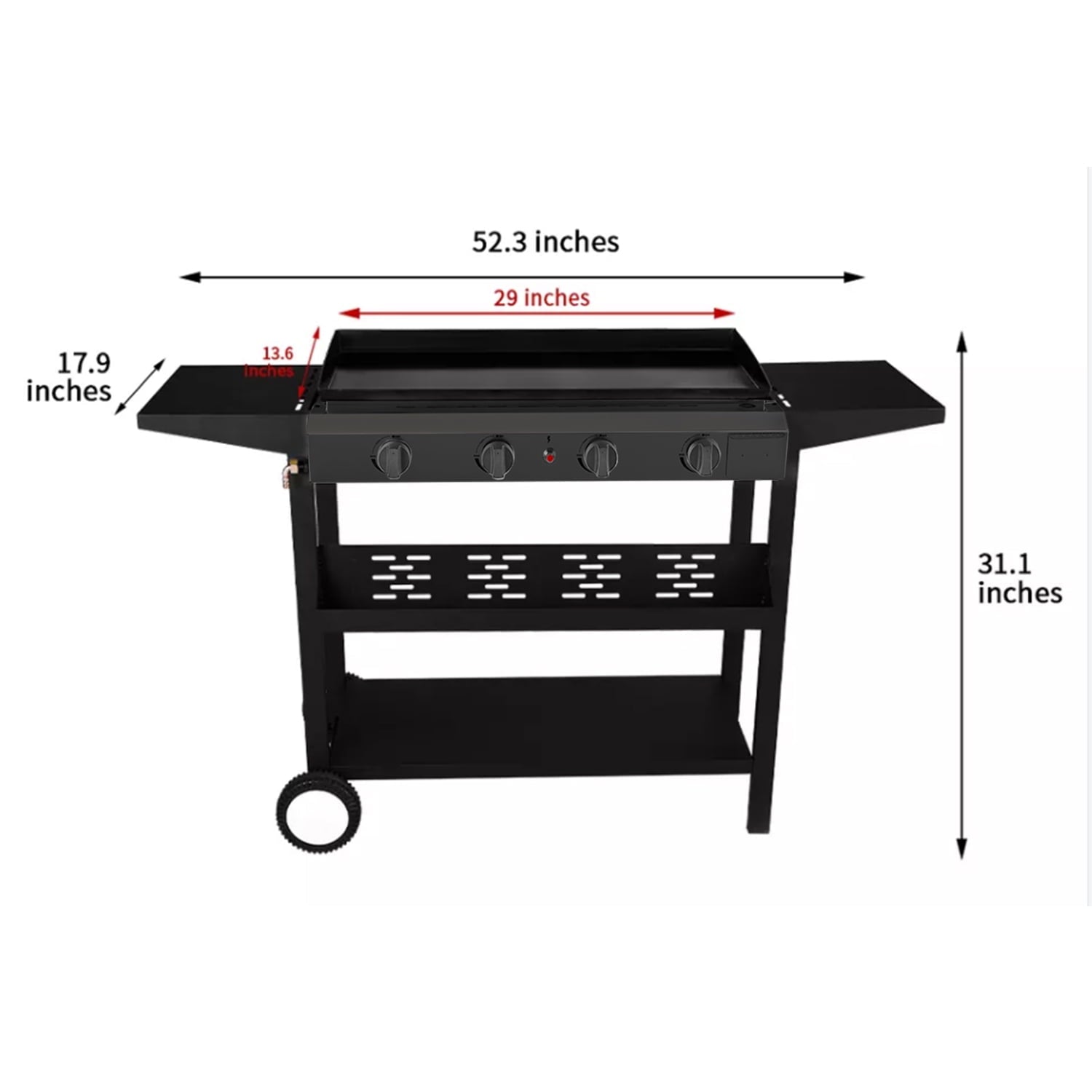Flat Top Gas Griddle Grill 4-Burner Propane BBQ Grill Outdoor Cooking Station, Black