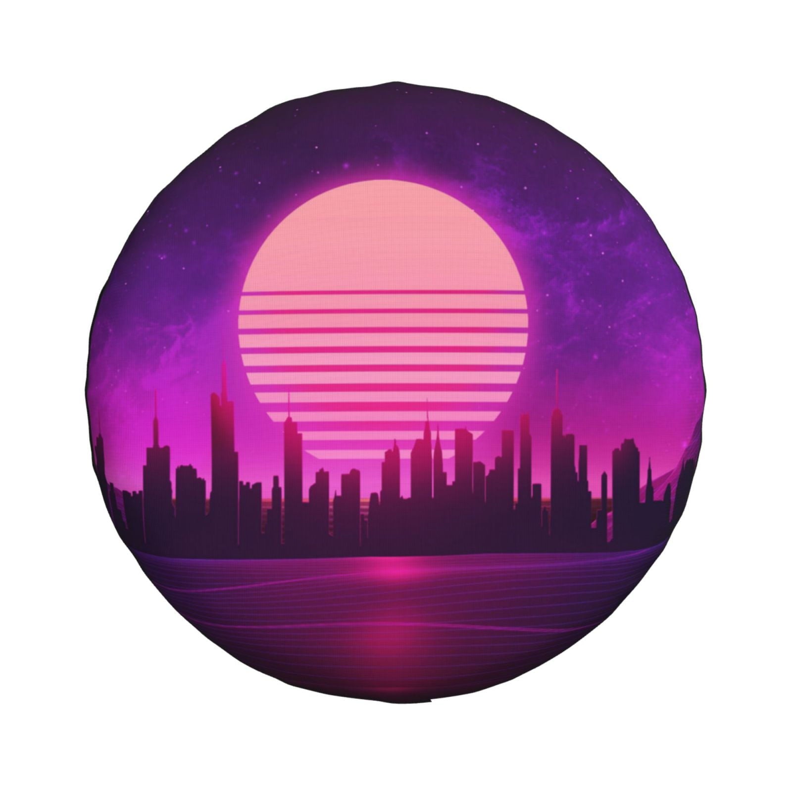 DouZhe Waterproof Spare Tire Cover, Cyberpunk City Night Landscape Prints Adjustable Wheel Covers Fit for Jeep Trailer RV SUV Car, 14 inch