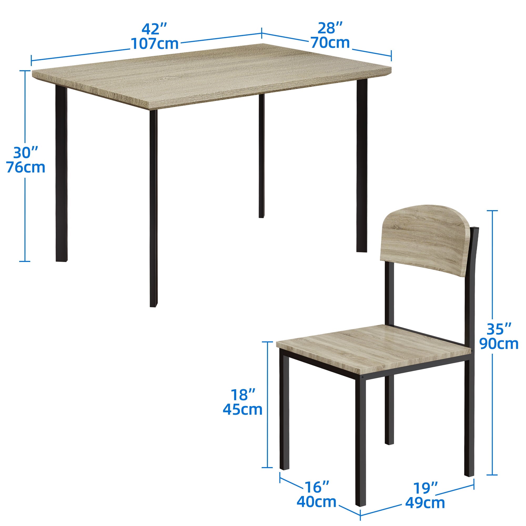 Dextrus 5 Piece Dining Set, Modern Wood Metal 42