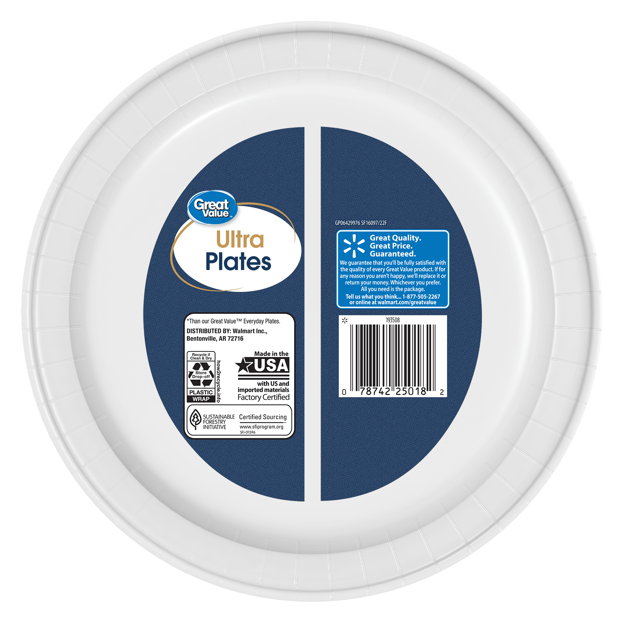 Great Value Ultra Disposable Paper Dinner Plates, White, 10 inch, 100 Plates, Patterned