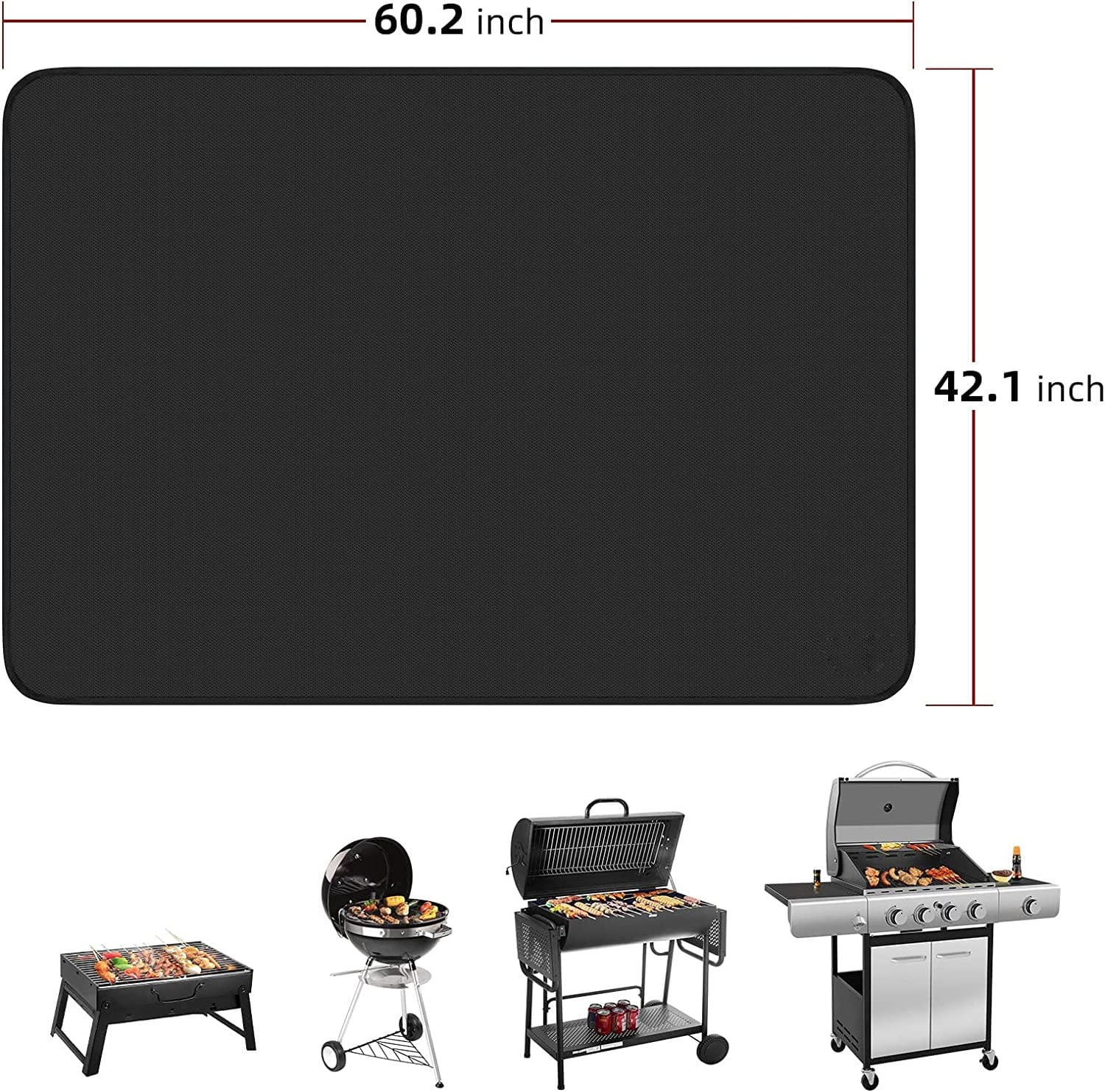 60*42in grill mats for outdoor grill，Large Under Grill Mat for Outdoor Charcoal, Flat Top, Smokers, Gas Grills, Fireproof Grill Pads, Indoor Fireplace Mat Prevents Ember Damage Wood Floor