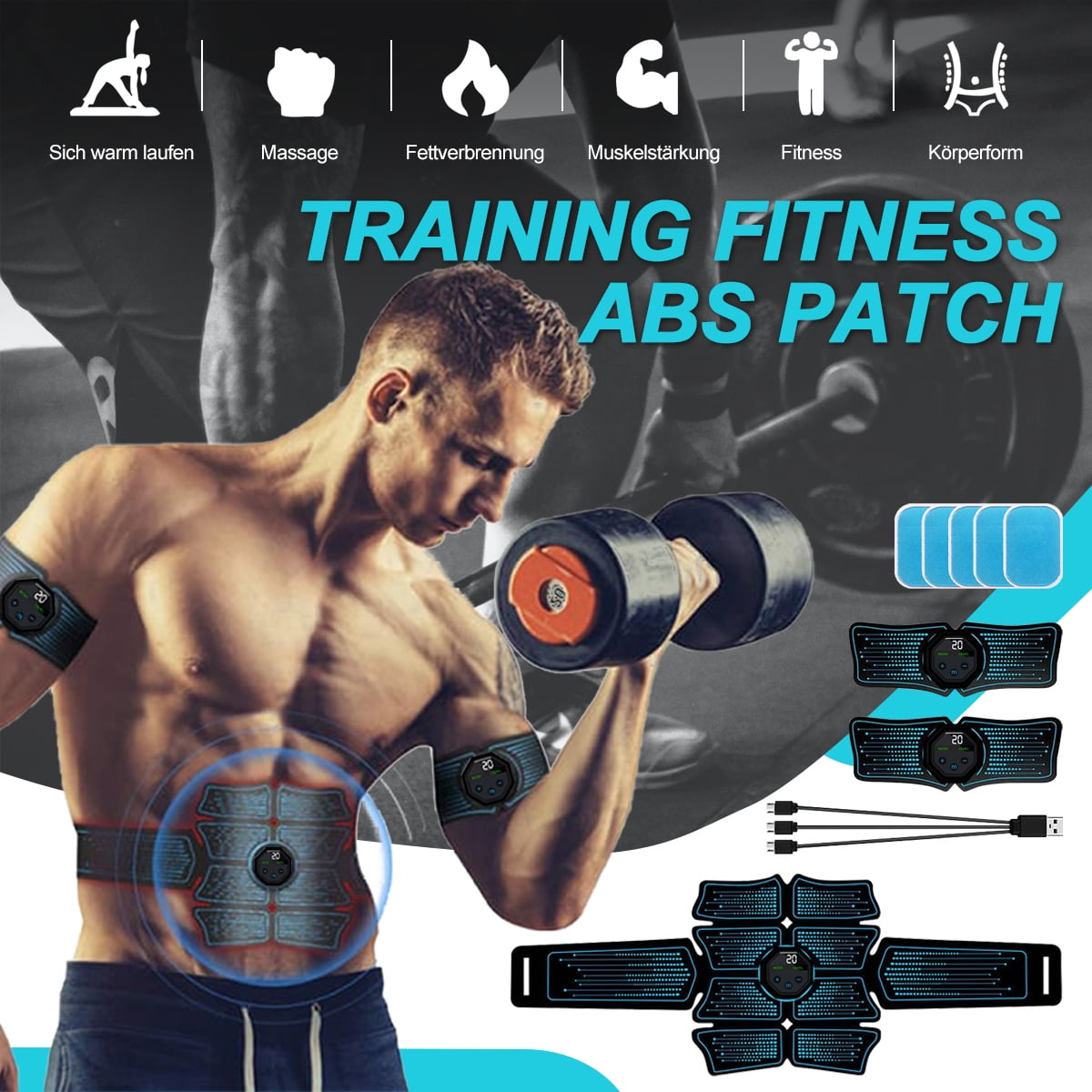 Rechargeable Abs Stimulator for Men Women, Abdominal Training Belt Workout, Portable Fitness Equipment for Abdominal Arm & Leg 10 Modes 20 Intensity Levels