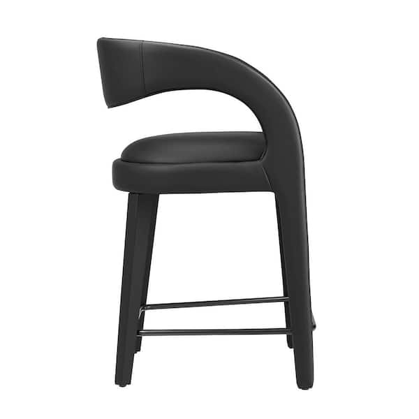 Pinnacle 24.5 in. Black Black Rubber Wood Faux Leather Counter Stool (Set of 2)