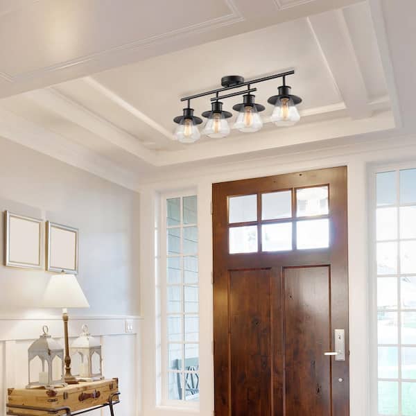 Nate 2 ft. 4-Light Dark Bronze Track Lighting Kit with Clear Glass Shades