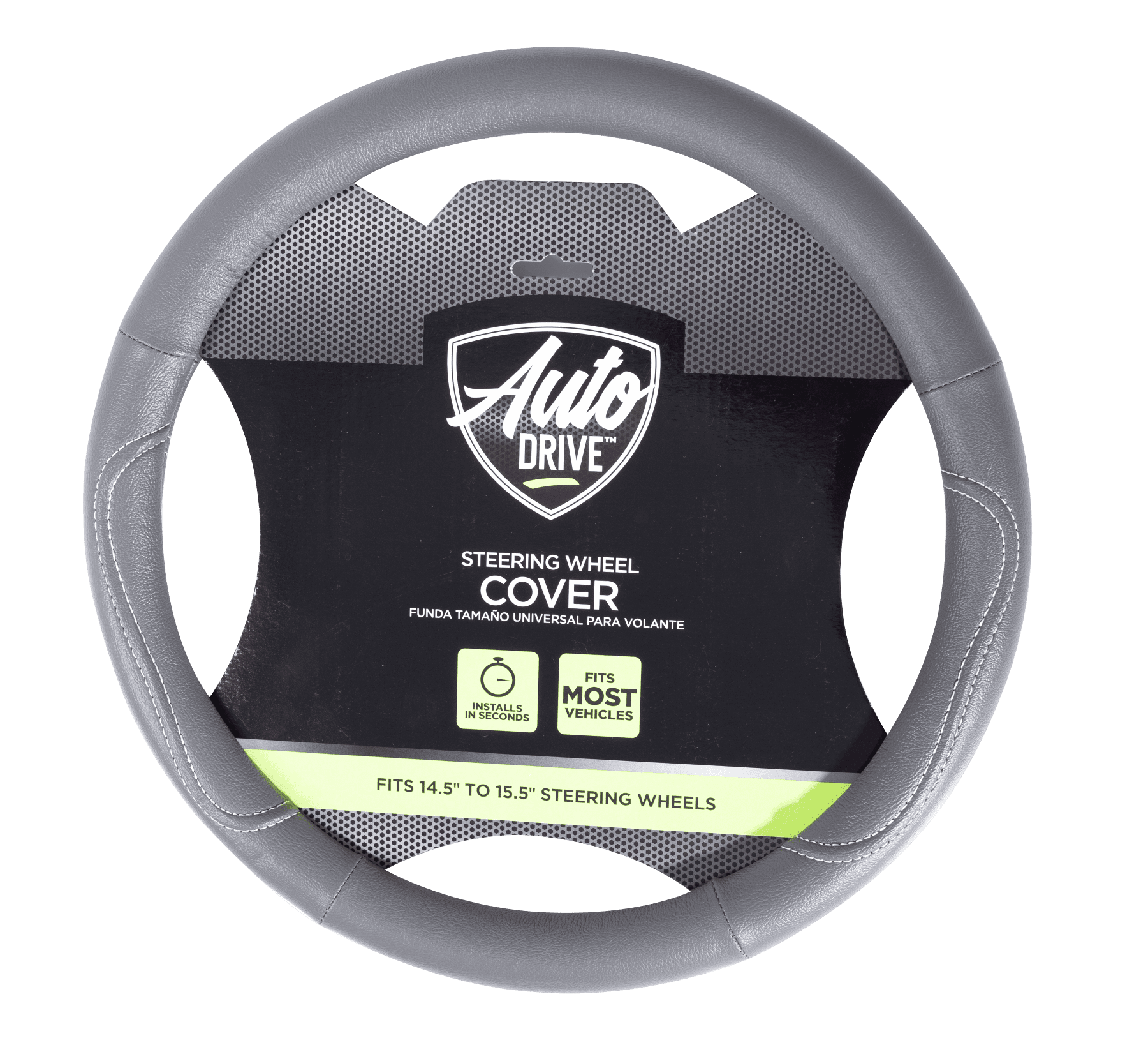 Auto Drive 1PC Steering Wheel Cover Country Leather Grey - Universal Fit, AD061716GR