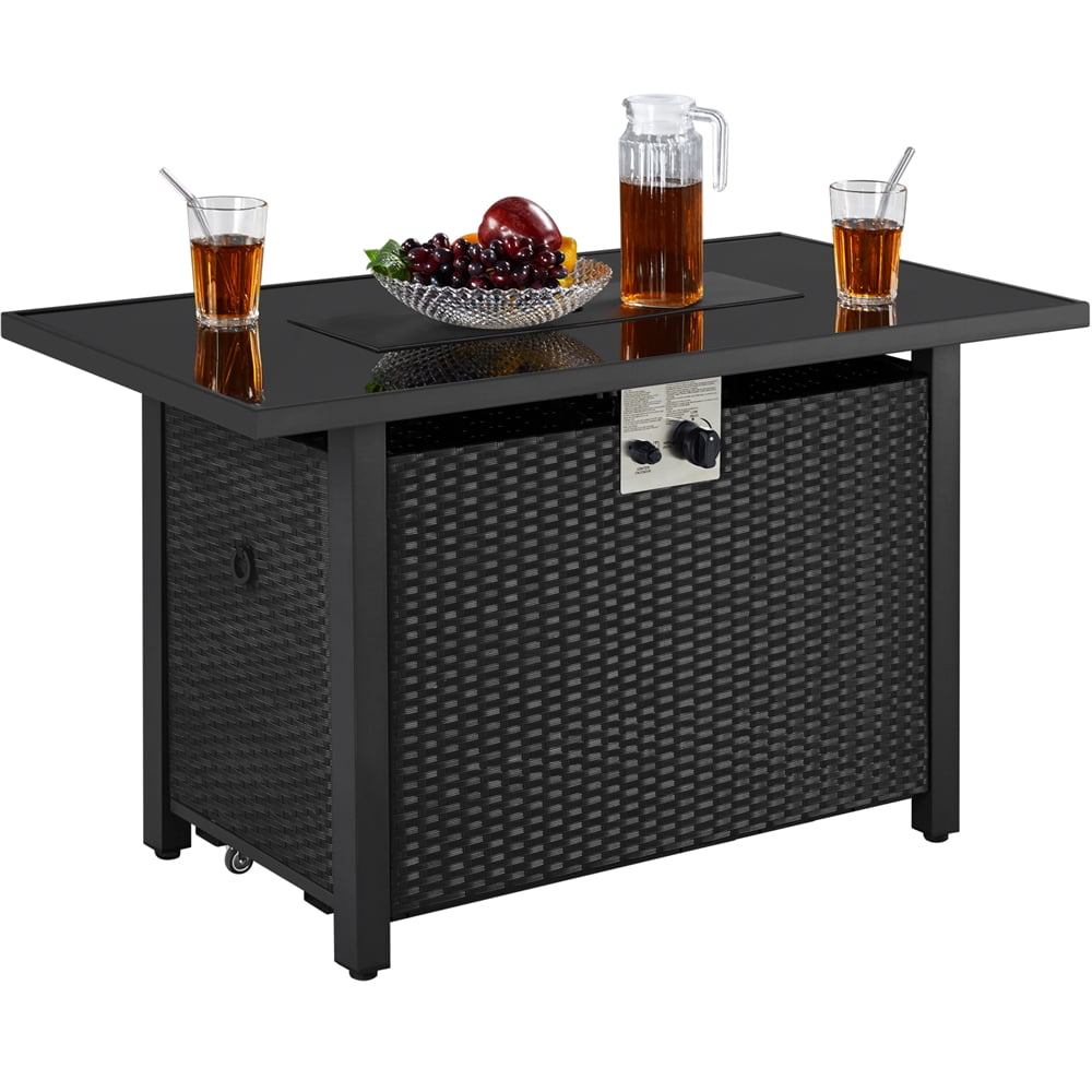 Topeakmart 43'' Propane Fire Pit Table with Tempered Glass Tabletop 50,000 BTU, Black