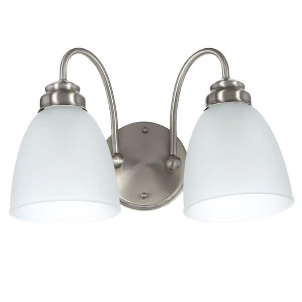 Hamilton 2-Light Brushed Nickel Vanity Light with Frosted Glass Shades
