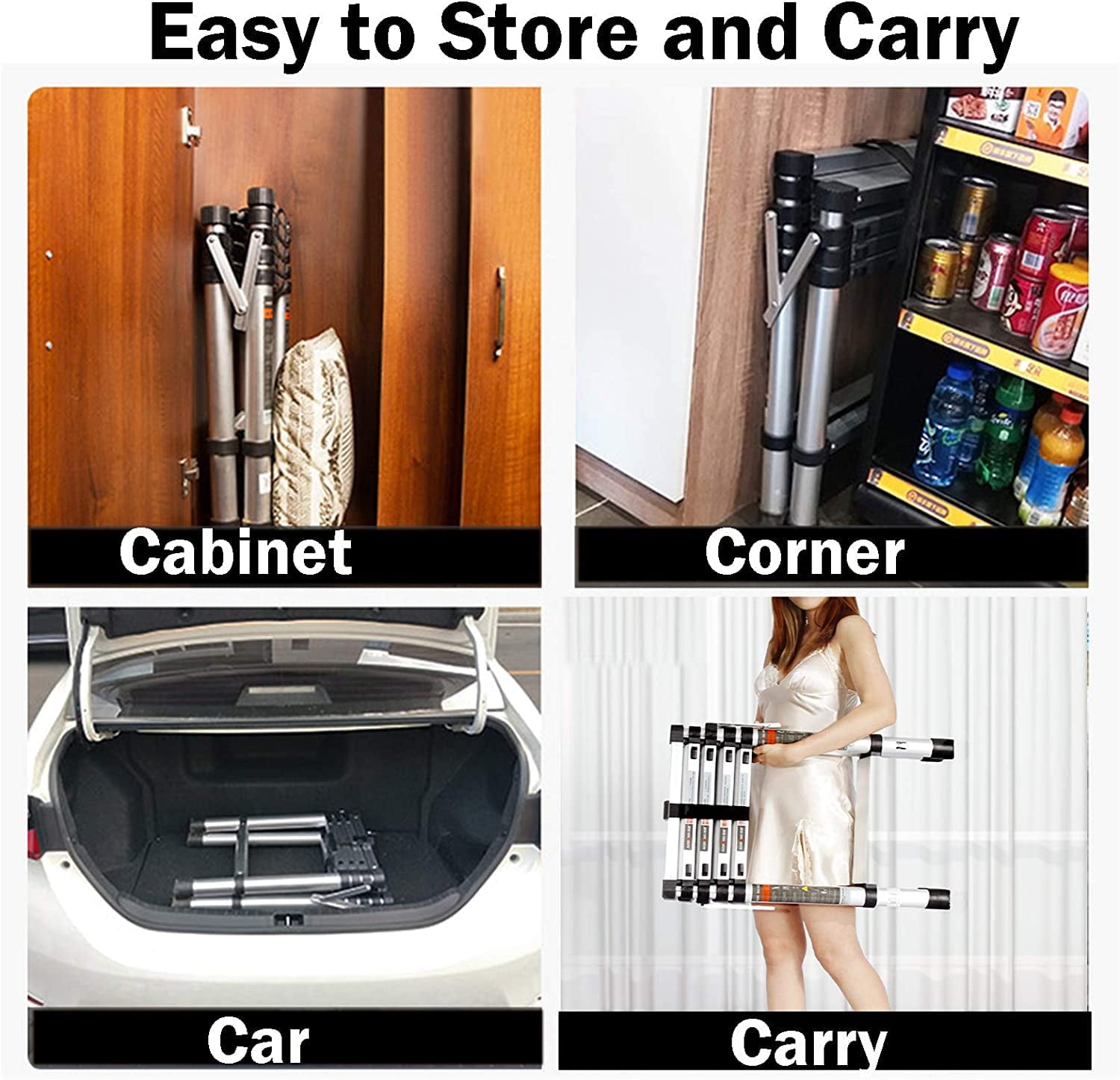 Thicken Aluminum Extension Step Ladder Folding Telescopic Ladder Telescoping Ladders 1.7M - 2M, Extra Wide Steps and Anti-Slip feet Ladder (5+6 Step)