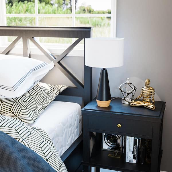 Keswick 21.25 in. Black and Light Wood Grain Accent Lamp