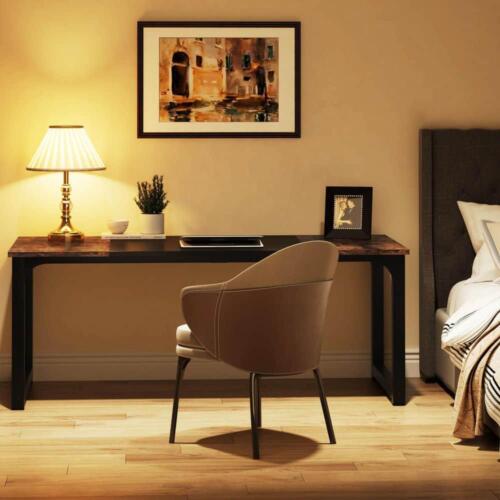 Computer Desk Particle Board Wood With Metal Rectangular Open Back Brown