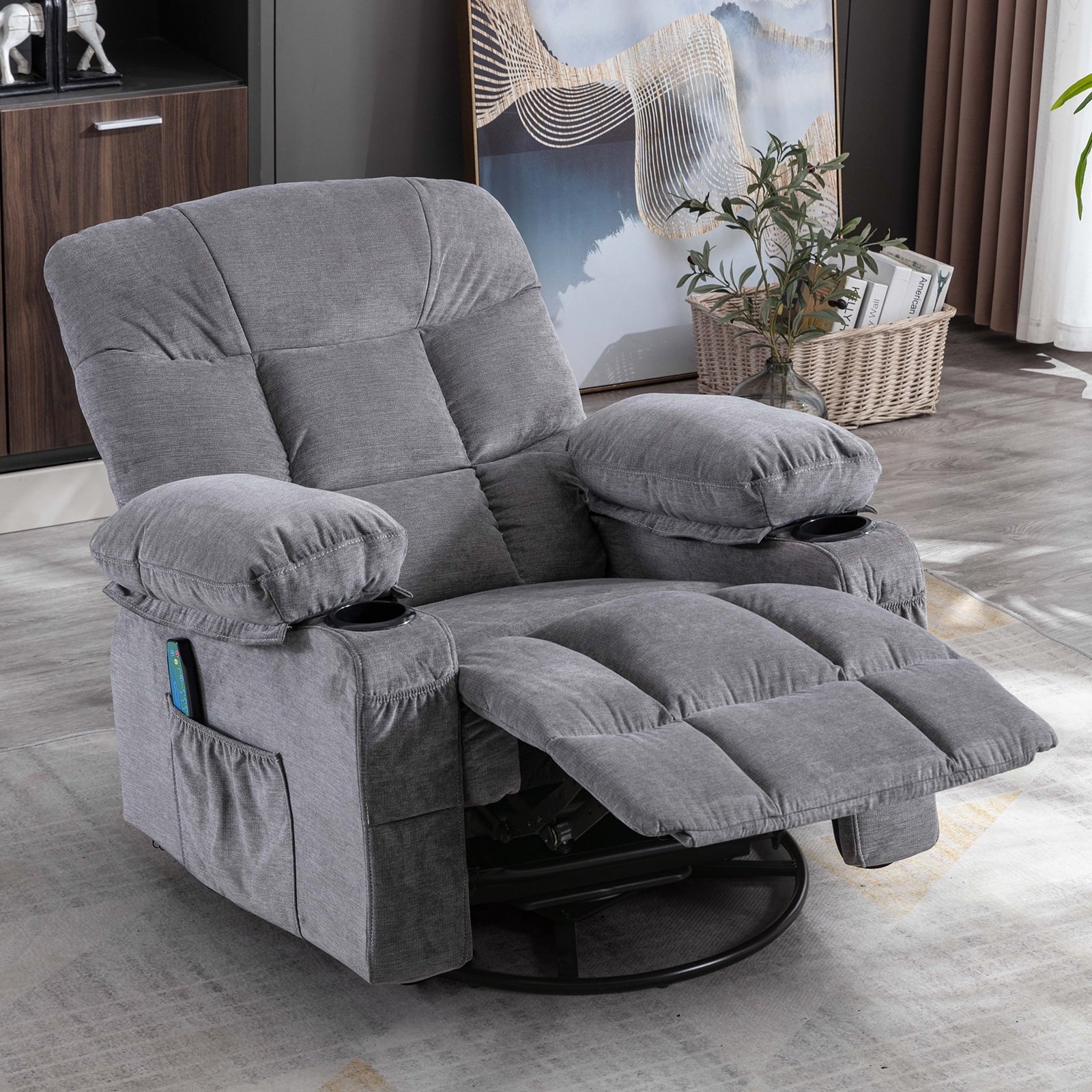JONPONY Massage Rocker Recliner Chair, Stainless steel, Grey