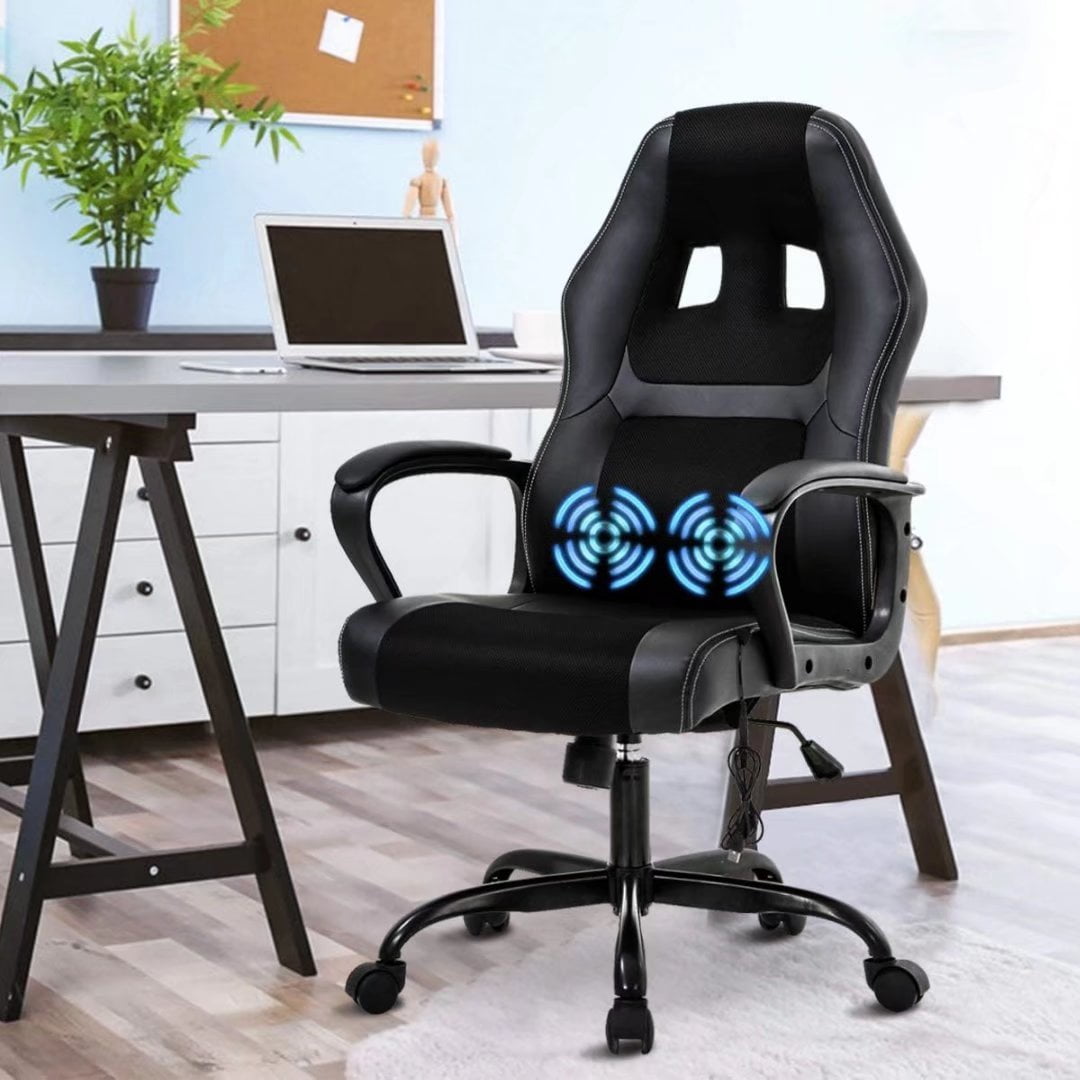 Ergonomic Gaming Chair Massage Computer Desk Chair Adjustable PU Leather Office Chair Rolling Swivel Chair High Back Ergonomic Chair with 360 Degree Rolling Wheels & Lumbar Support for Women, Men