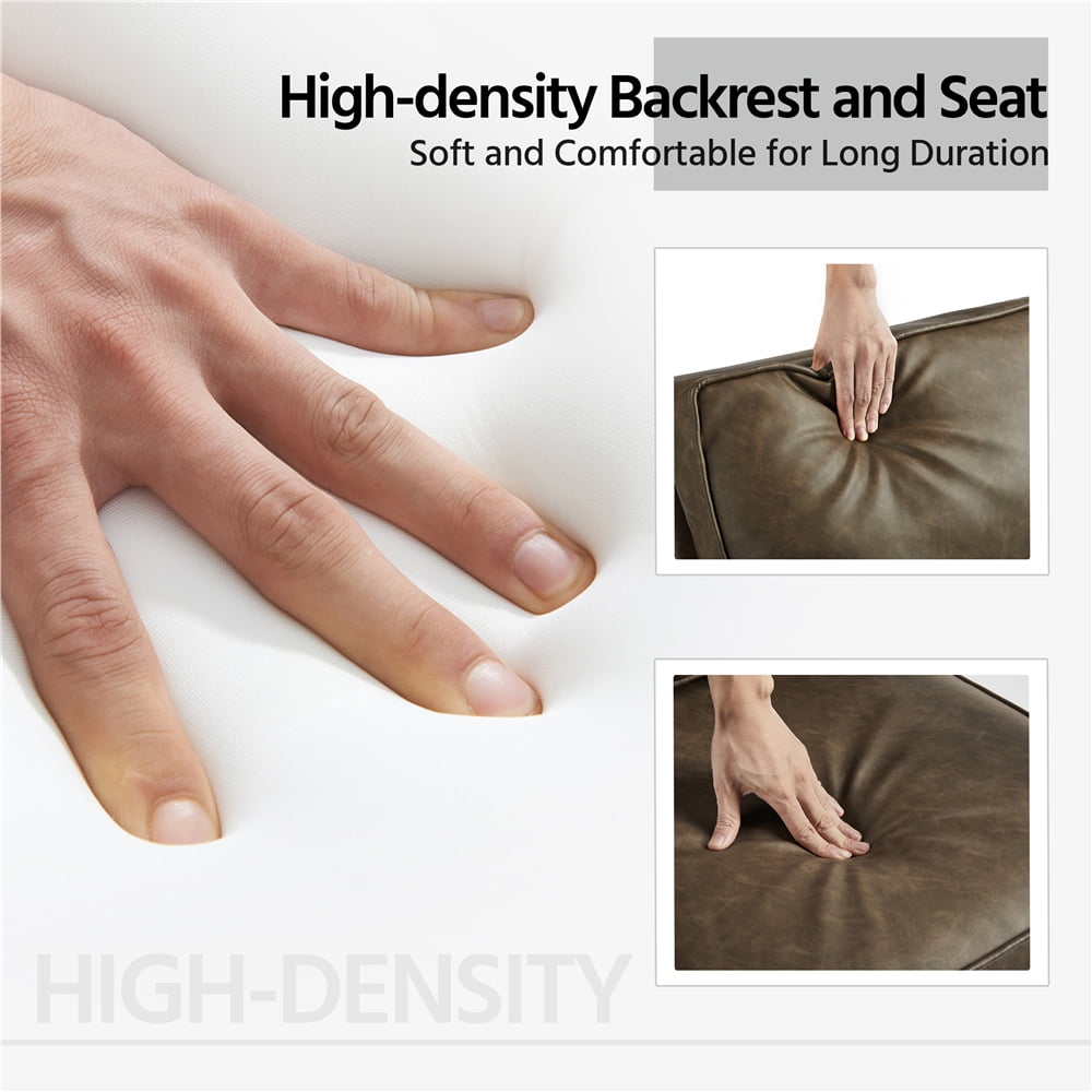 Topeakmart Upholstered Faux Leather Lounge Chair Accent Chair with Metal Arms, Brown