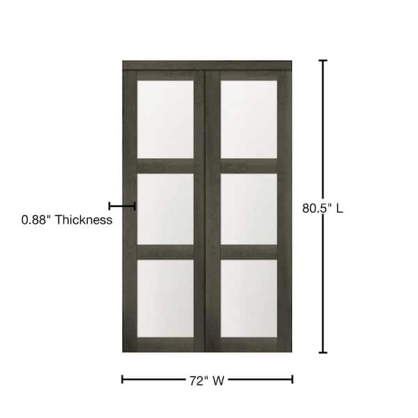 72 in. x 80.50 in. 3-Lite 1-Panel Iron Age Finished MDF Sliding Door