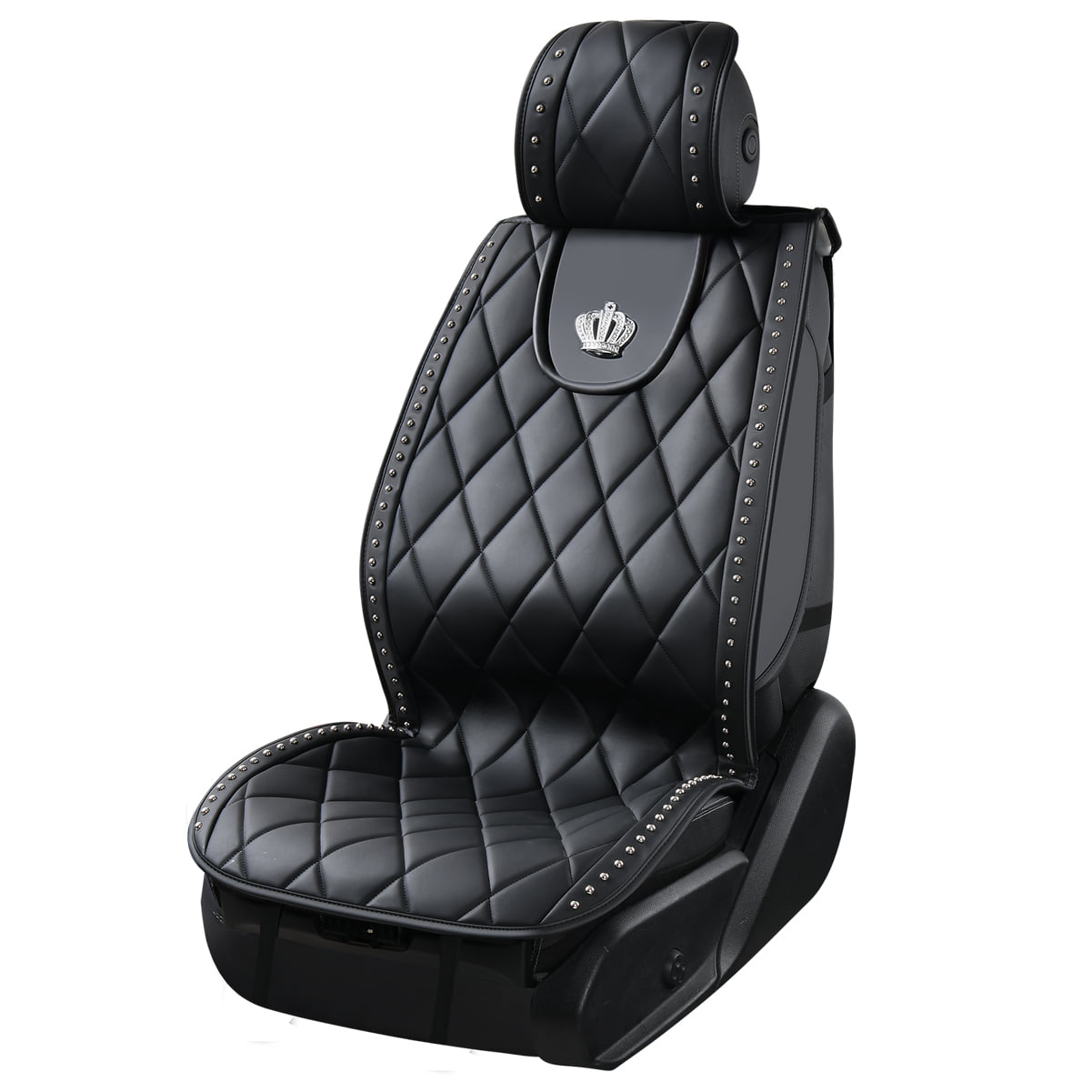 Carshaping Universal Full Surrounded Bling Diamond Crown Soft Leather Front 1PC Car Seat Covers