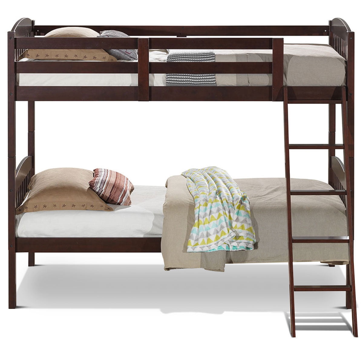 Costway Wood Solid Hardwood Twin Bunk Beds Detachable Safety Rail