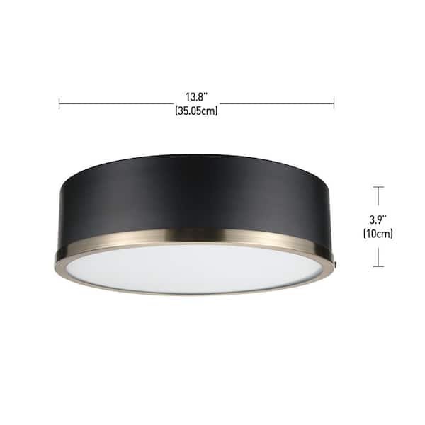 Selina 14 in. 2-Light Matte Black Flush Mount Ceiling Light with Frosted Glass Shade