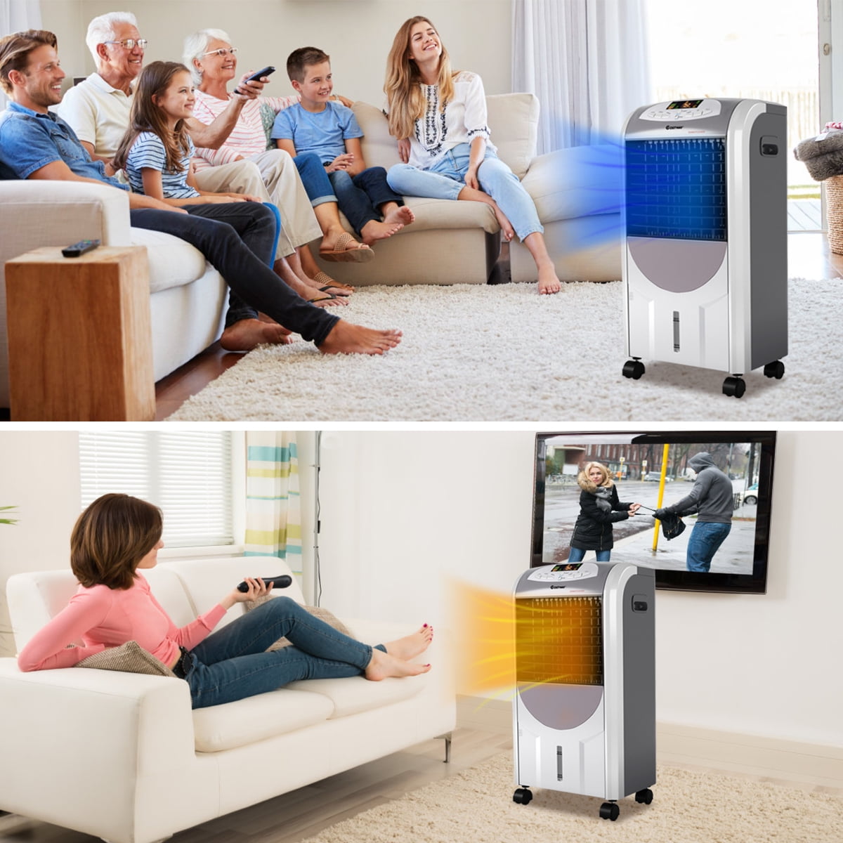 Costway Portable Air Cooler Fan & Heater Humidifier with Washable Filter Remote Control