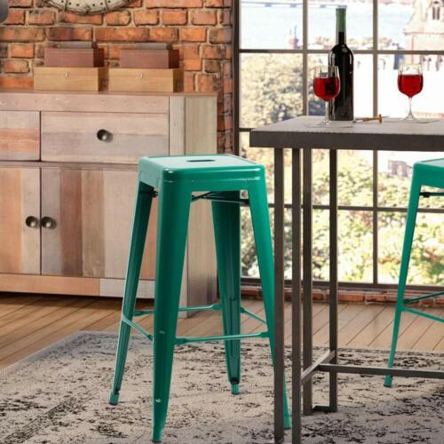 30 Inches 4 Metal Bar Stools Stackable High Backless Lightweight Rubber Feet