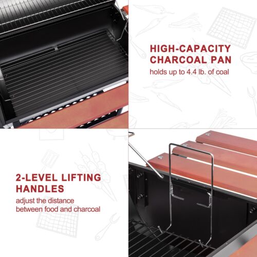 Royal Gourmet Charcoal Grill w/ Offset Smoker Wood-Painted Side & Front Table