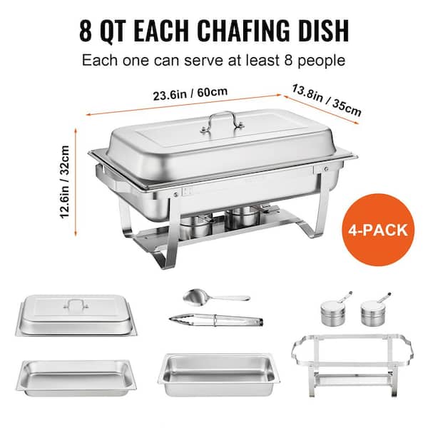 8 qt. Chafing Dish Buffet Set Stainless Chafer with 4 Full Size Pans Rectangle Catering Warmer Server (4-Pack)