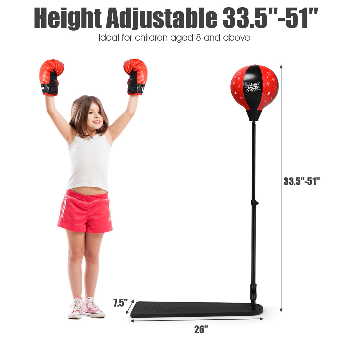 Costway Kids Punching Bag w/Adjustable Stand Boxing Gloves Boxing Set, Red