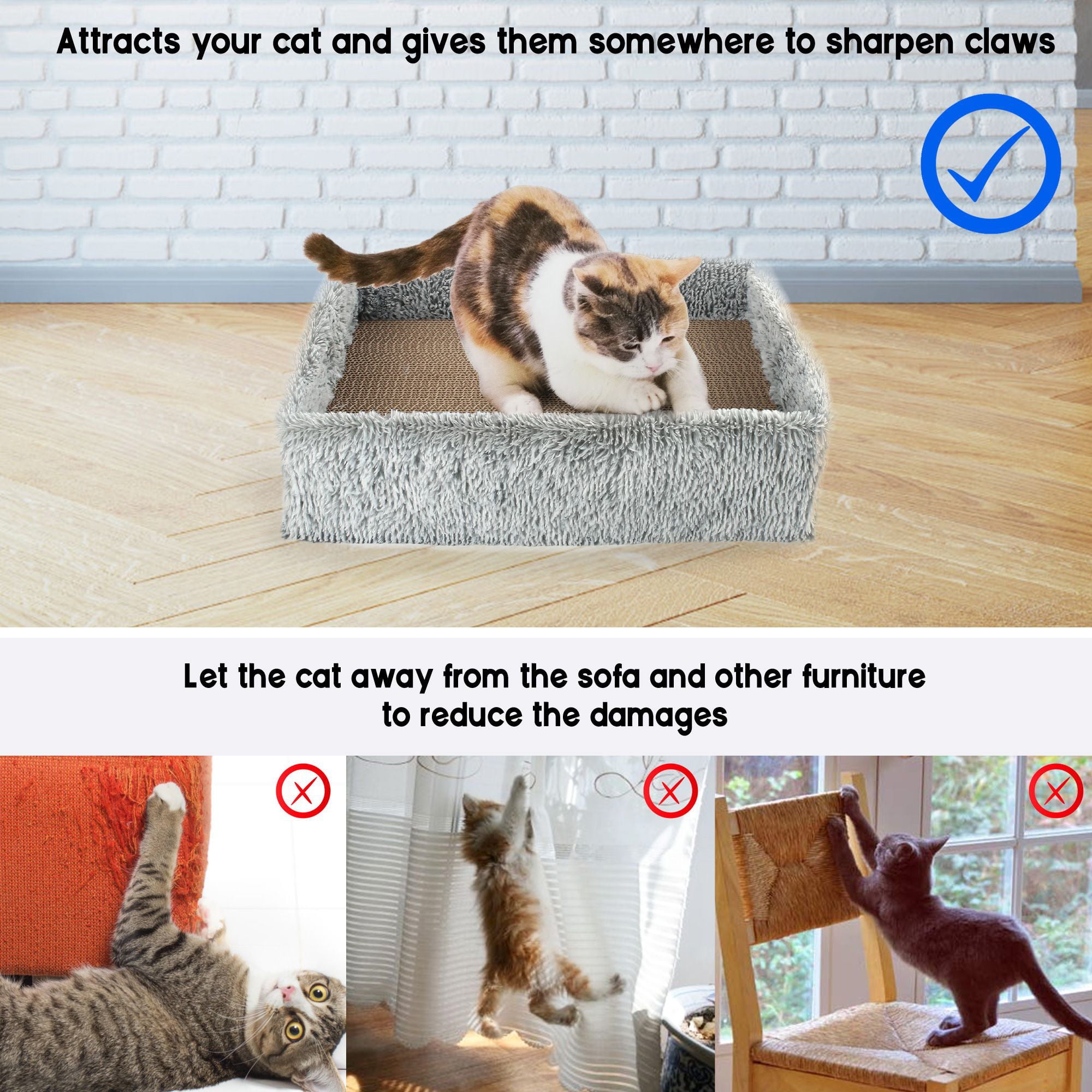 PrimePets  2 in 1 Cat Scratcher Lounge with Removable Cat Scratch Cardboard, Gray