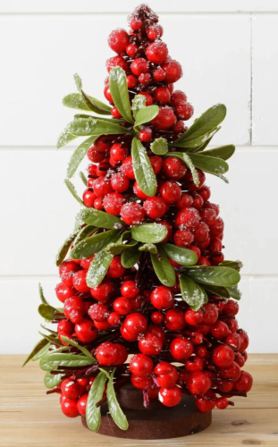 Tabletop Christmas Tree w/ Icy Red Berries Greenery 12" Figurine Decorative NEW