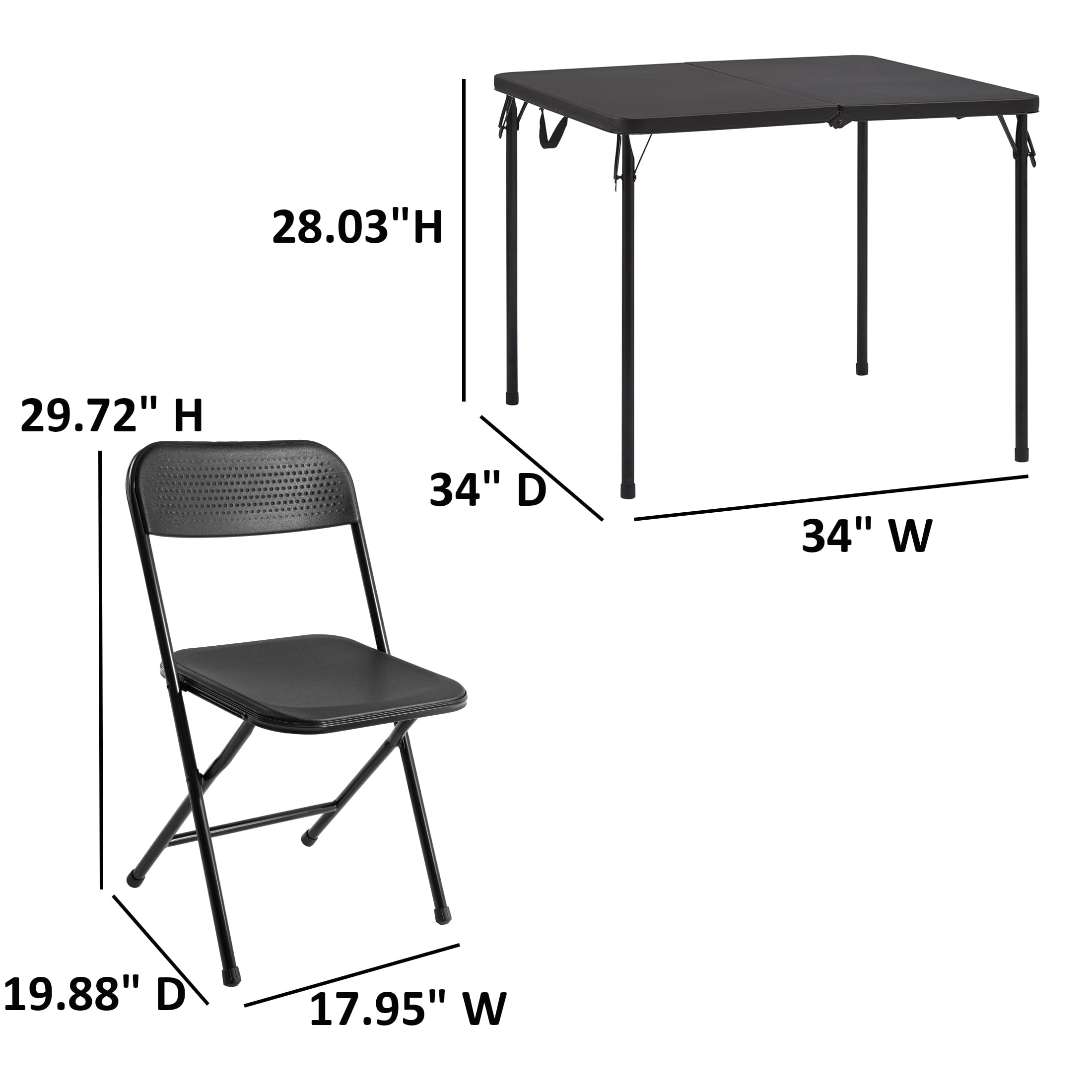 Mainstays 5 Piece Resin Card Folding Table and Four Folding Chairs Set, Black