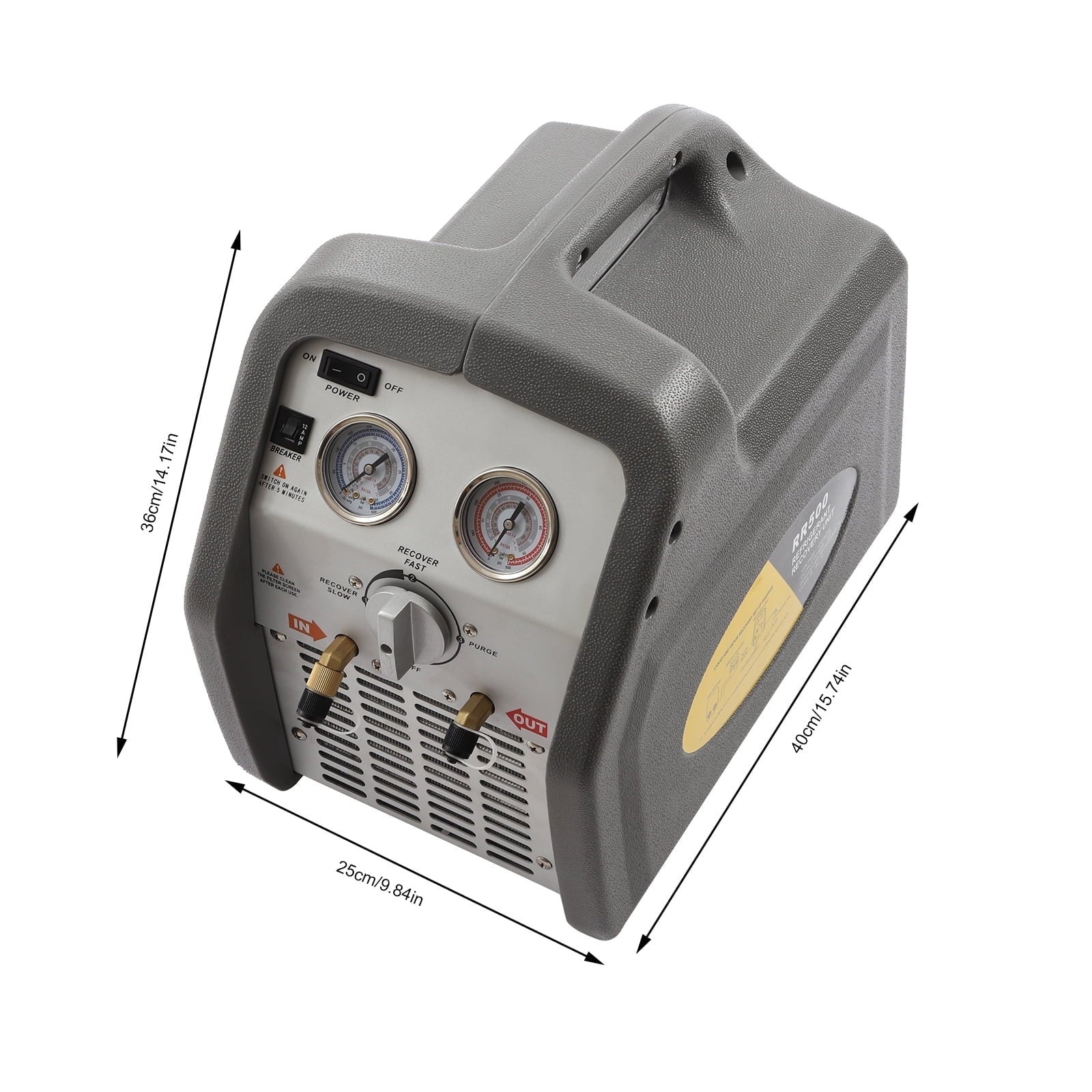 Miumaeov Refrigerant Recovery Machine, AC Refrigerant Recycling Machine, HVAC 558psi Refrigerant Recovery Unit Air Conditioning Repair Tool, Grey (1/2HP Dual Cylinder)