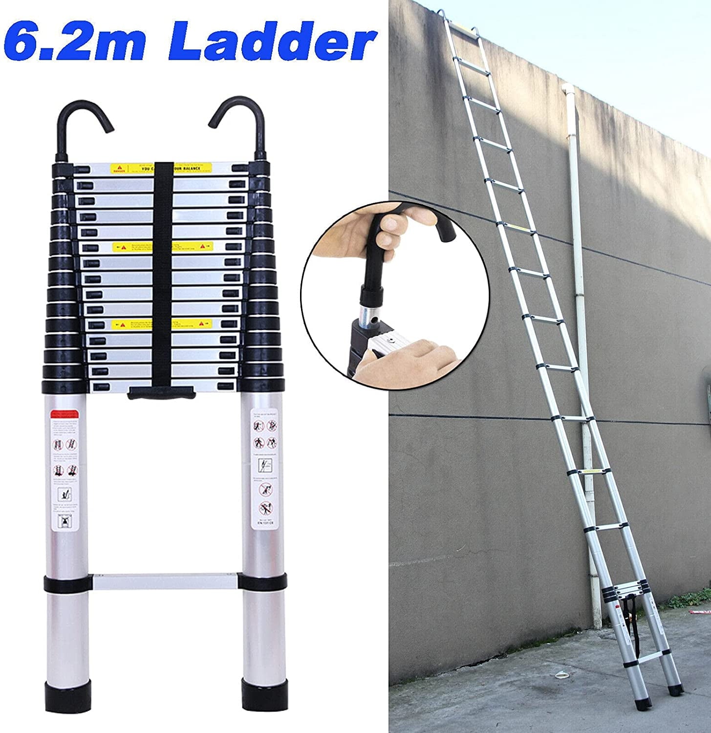 Dayplus Telescoping Ladder 20FT Telescopic Extension Ladder Aluminum Extendable Lightweight Ladder Steps Safety Collapsible Ladder