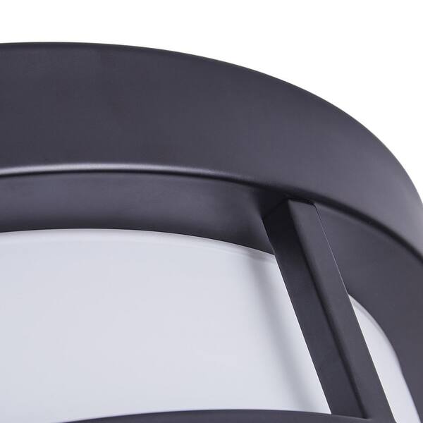 13 in. 2-Light Black Flush Mount Ceiling Light with Drum White Glass Shade