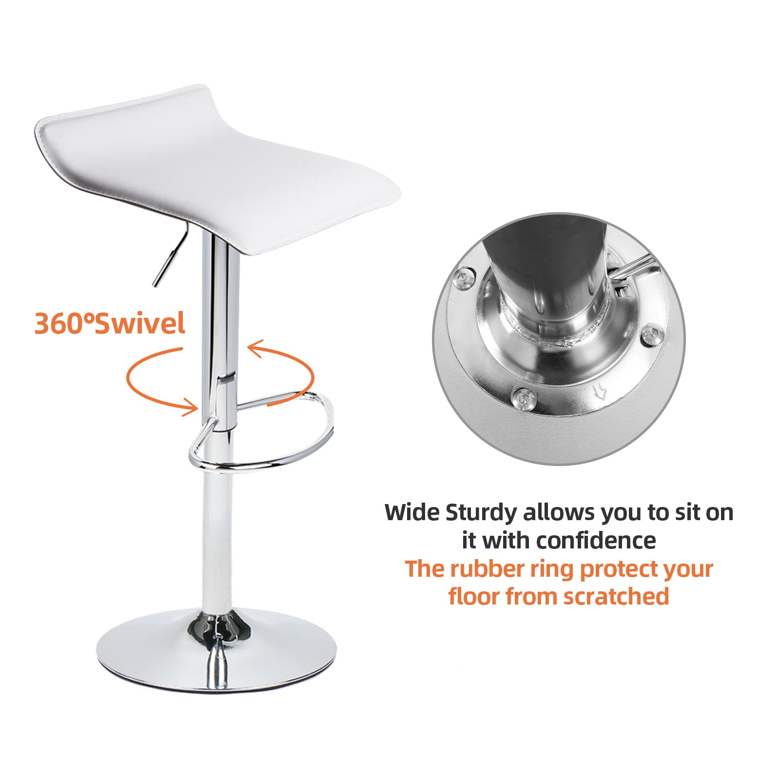 ELECWISH Set of 4 Adjustable Swivel Barstools, PU Leather with Chrome Base, Counter Height Hydraulic Pub Kitchen Counter Chairs, white