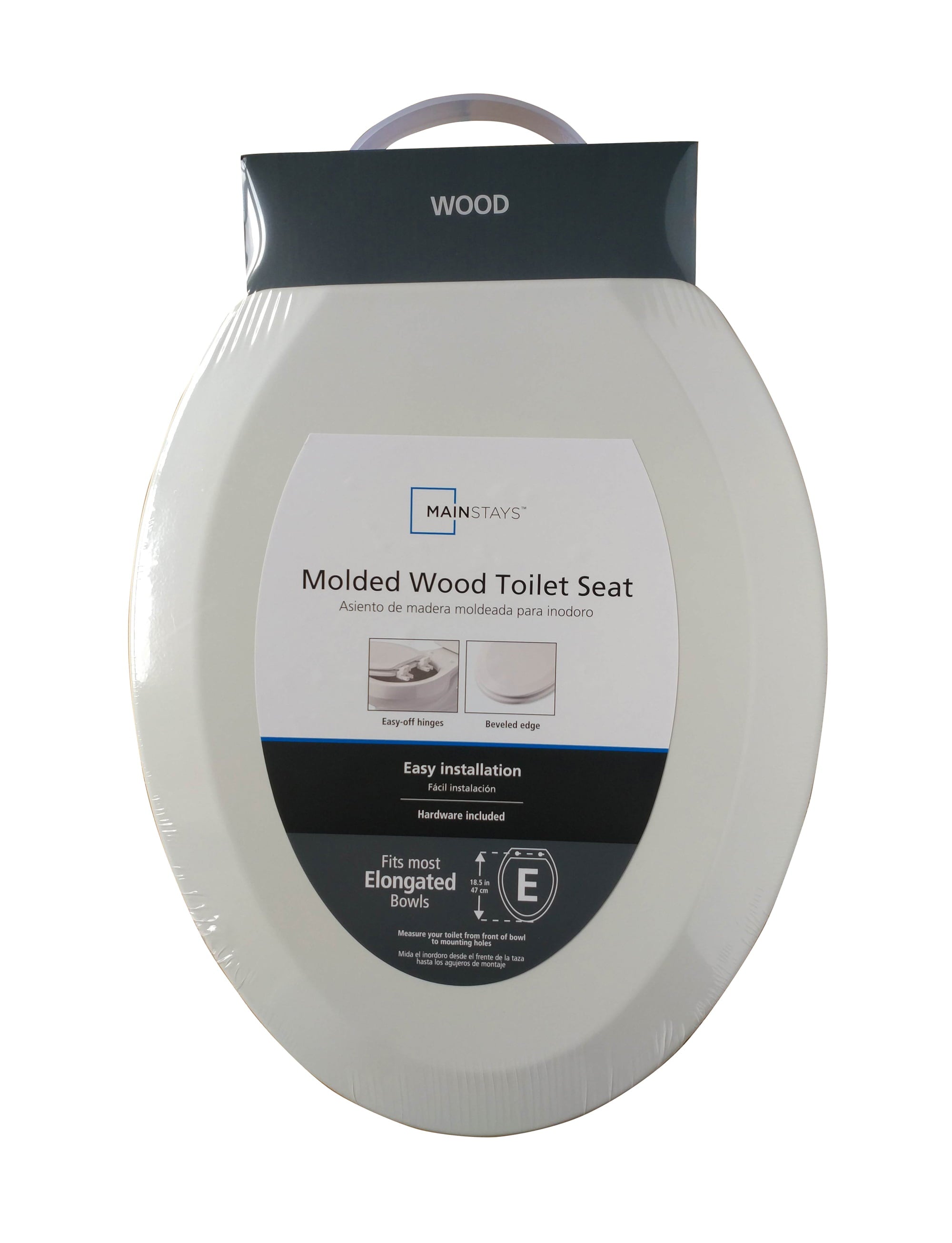 Mainstays Elongated White Wood Toilet Seat, Easy Clean