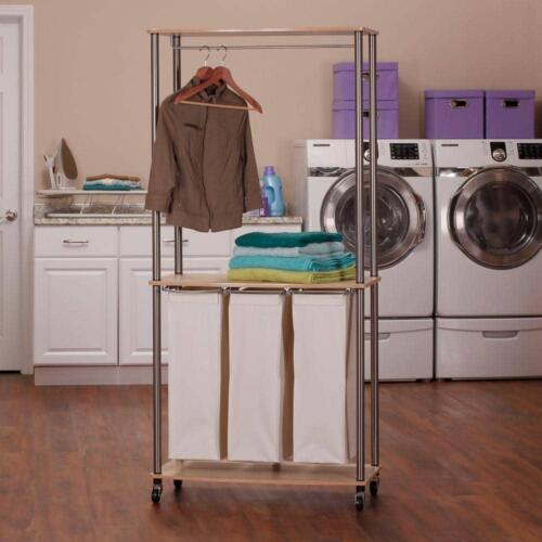 HOUSEHOLD ESSENTIALS Laundry Center Sorter Hanging Rod Removable Bag 67.32 in. H