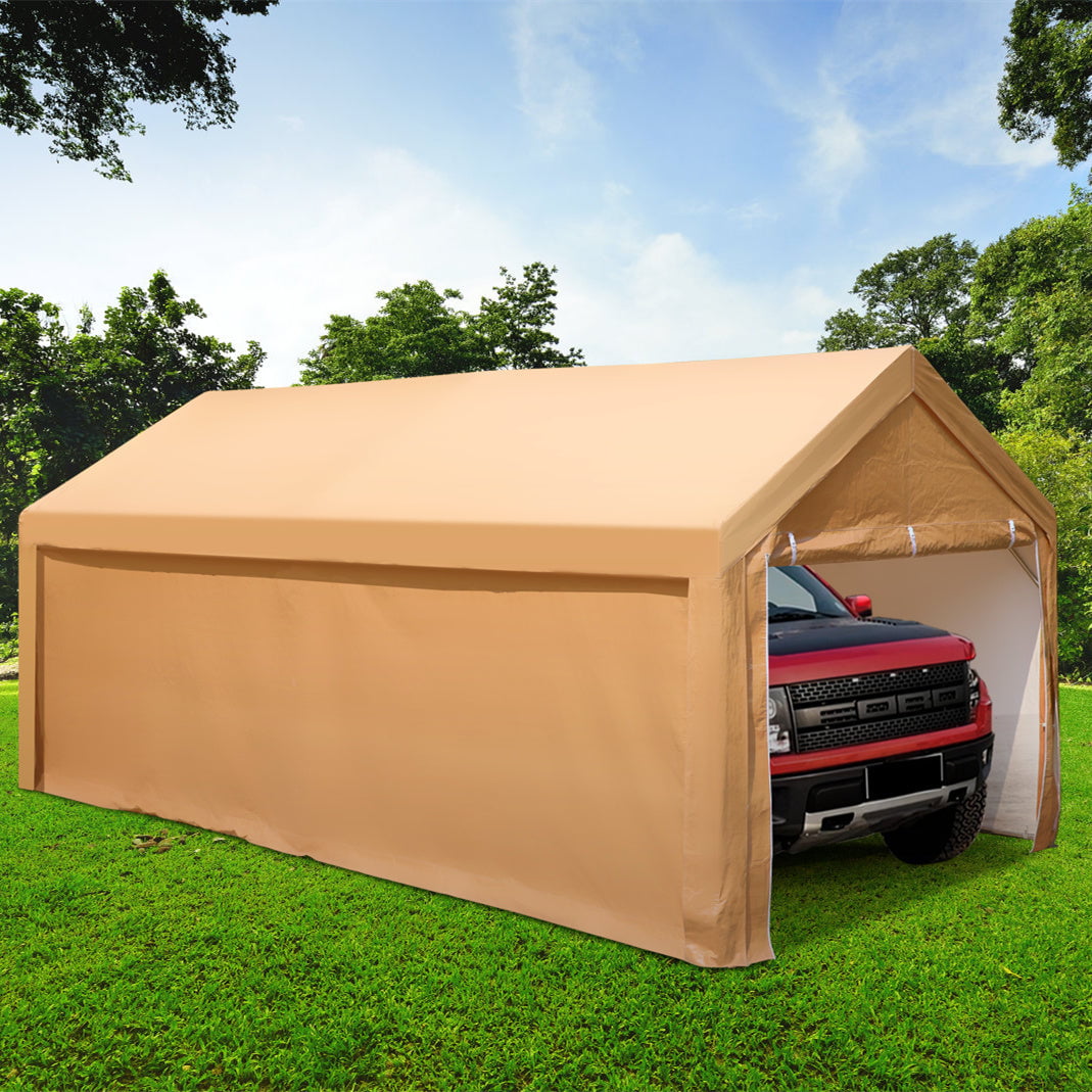 Sophia & William 10' x 20' Galvanized Steel Carport Heavy Duty Awning Car Canopy Tent with Side Walls, Beige