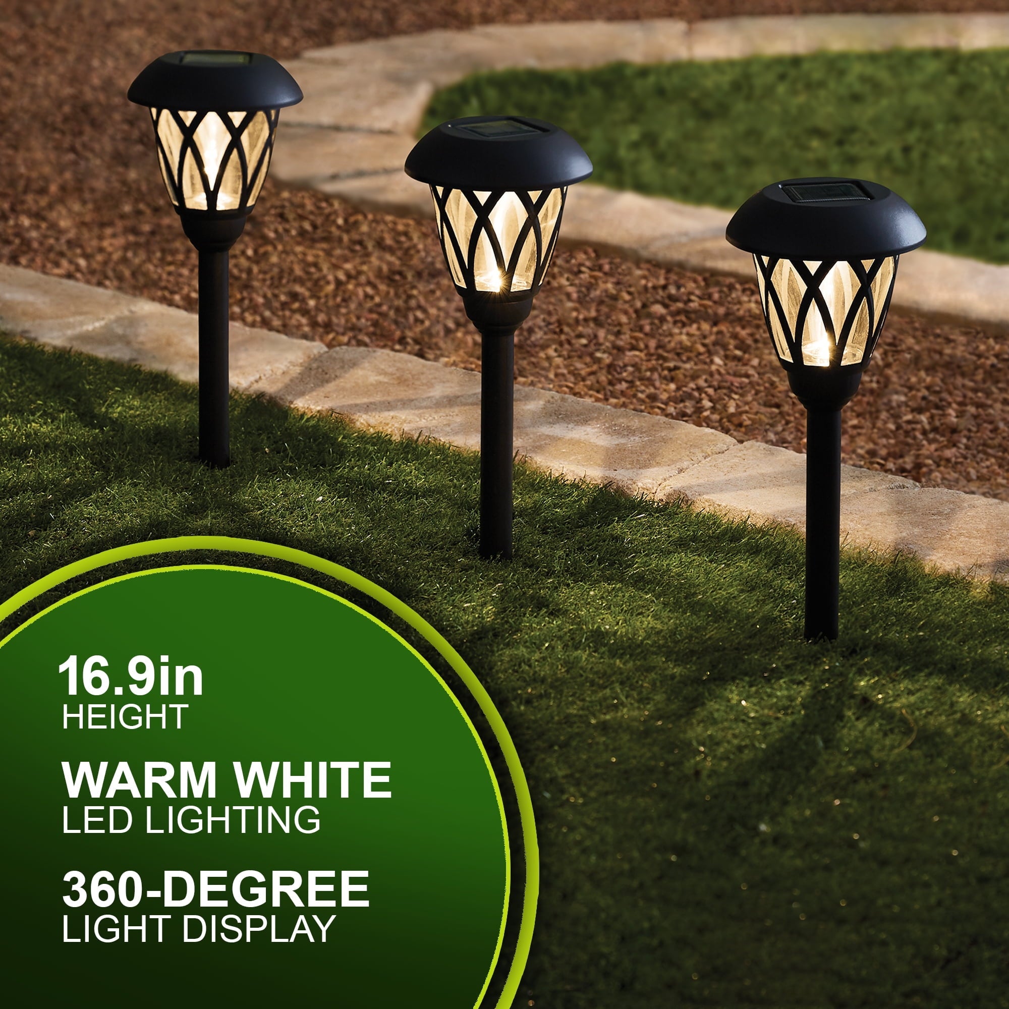 Mainstays Solar Powered Black Lattice LED Landscape Walkway Light with Glass Lens, 8 Lumens