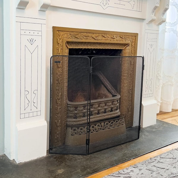 Hearth Collection, 3-Panel Fireplace Screen Door, Hinged, Portable, Indoor/Outdoor, Black