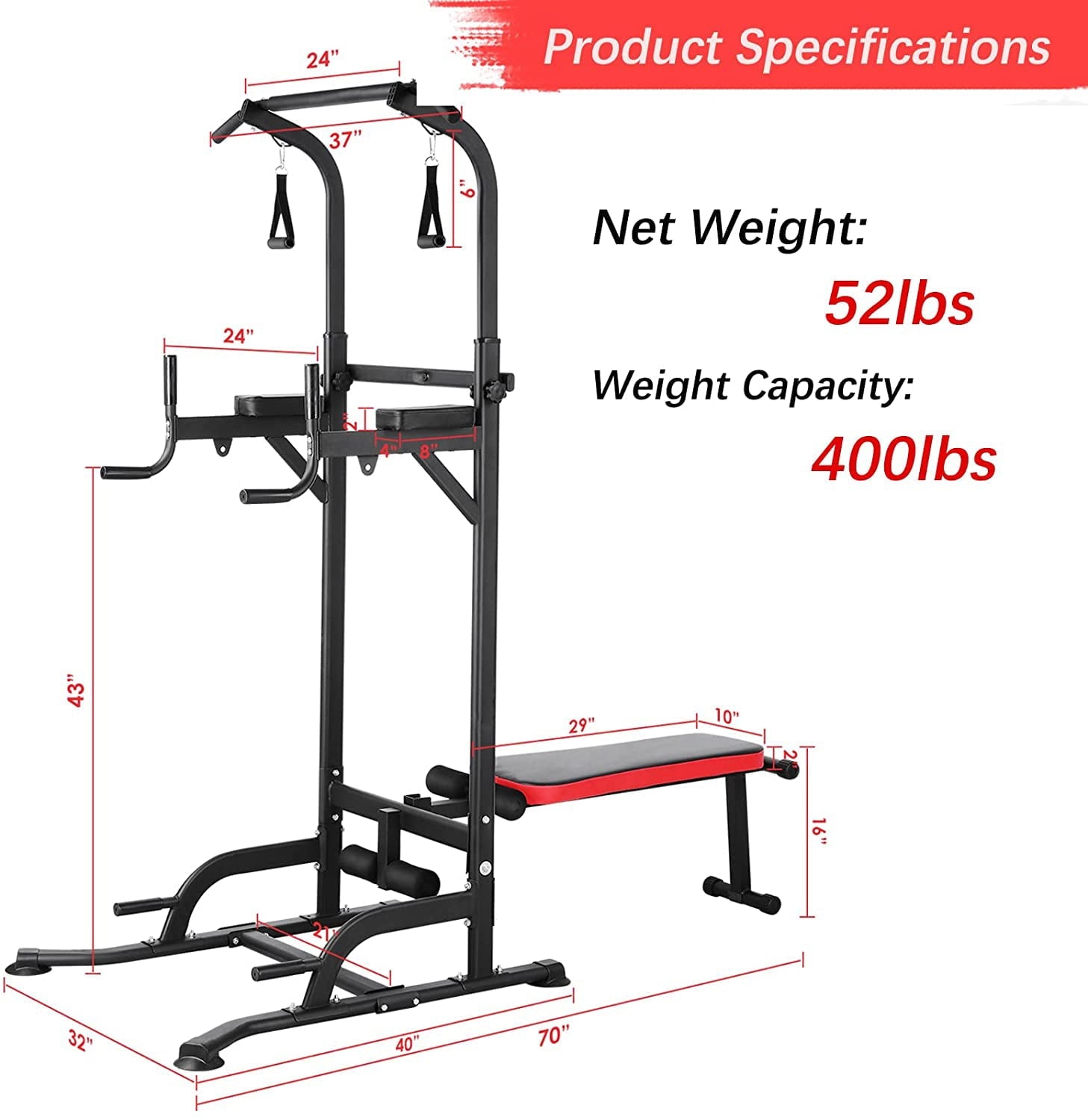 Increkid Foldable Power Tower Adjustable Height Pull up Bar Dip Station Strength Training