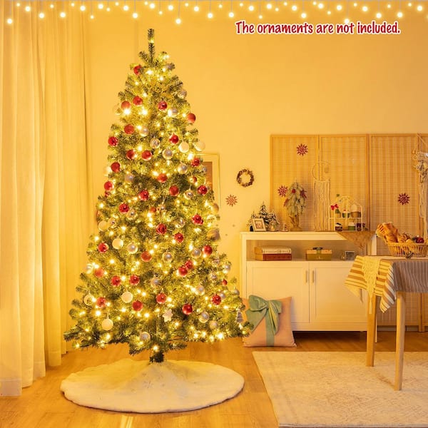 7 ft. Pre-Lit Artificial Christmas Tree Hinged Xmas Tree with 9 Lighting Modes