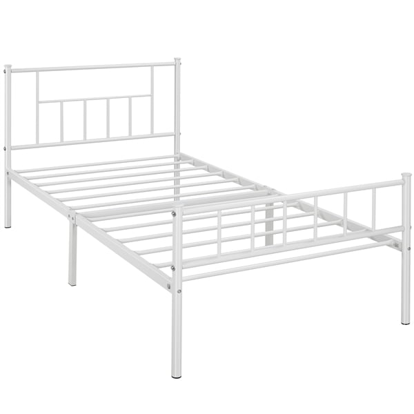 Topeakmart Metal Twin Bed Frame Slatted Bed Base with Headboard and Footboard, White