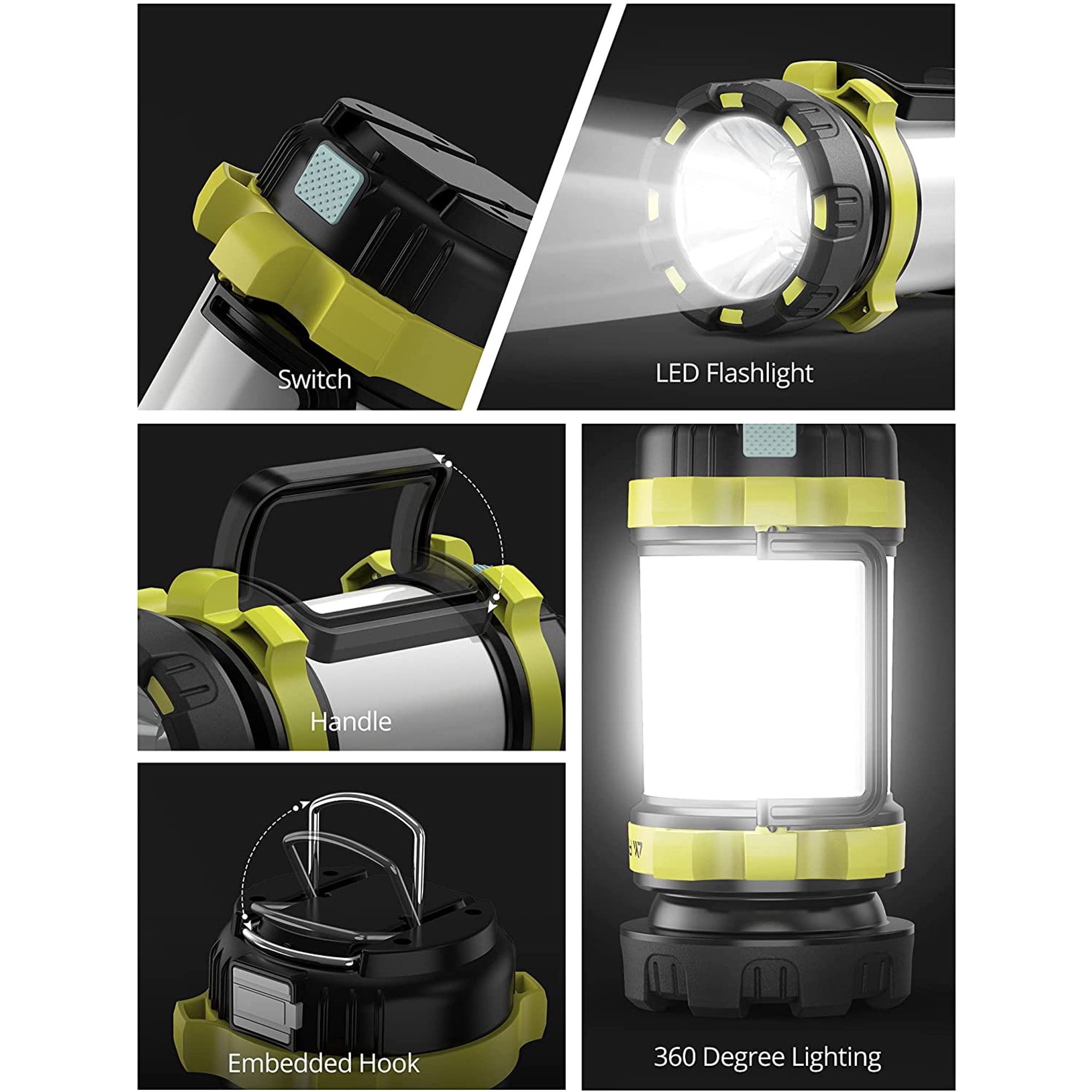 GVDV LED Camping Lantern Rechargeable, 800 Lumens High Brightness Camping Flashlight, 3000mAh Power Bank, 6 Modes, IPX4 Waterproof, Camping/Hiking/Outdoor Recreations/Outage/Hurricane/Emergency