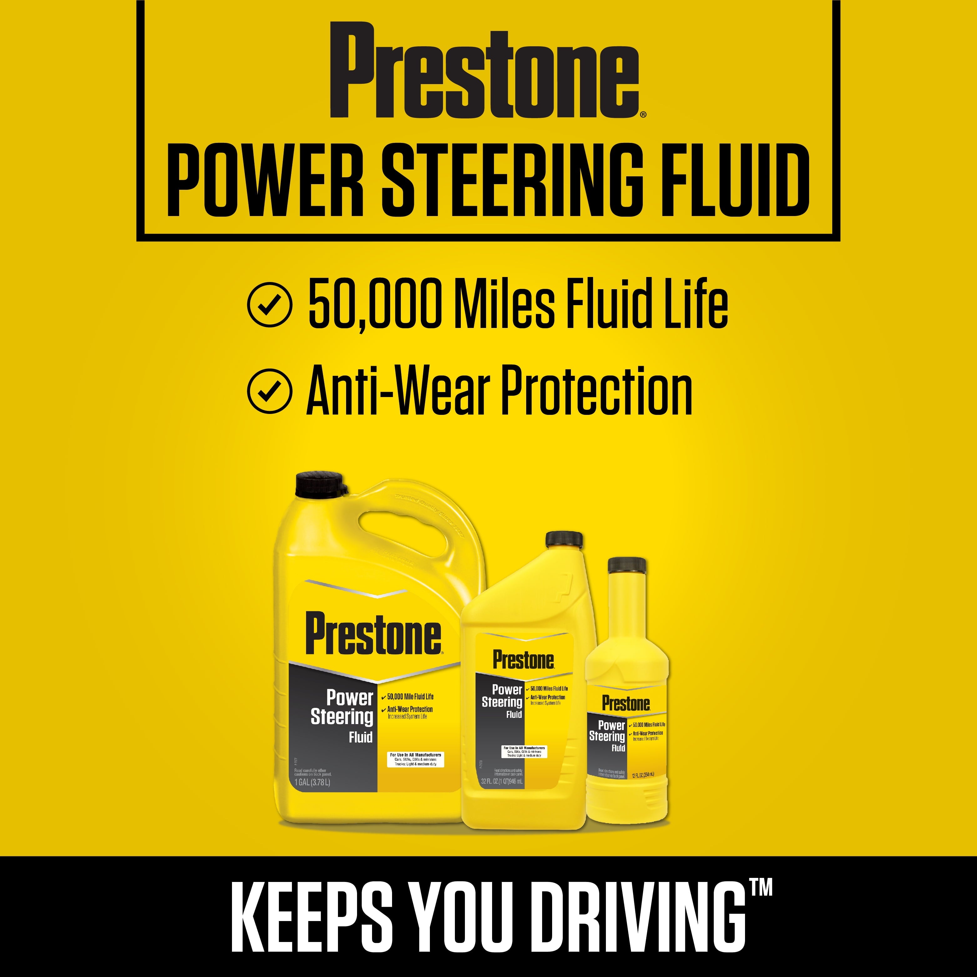 Prestone Universal Power Steering Fluid -1 gal - Anti-Wear, 50,000 mile
