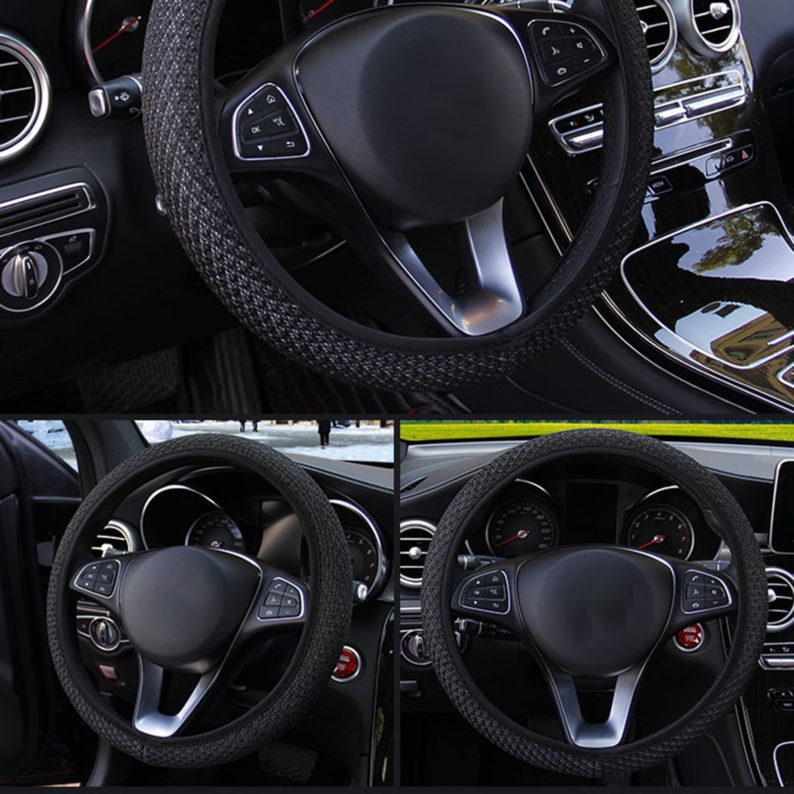 Happy Date Universal Vehicle Steering Wheel Cover, Ice Silk Breathable Microfiber Non-Slip, Warm in Winter and Cool in Summer, Steering Wheel Cover for Men and Women