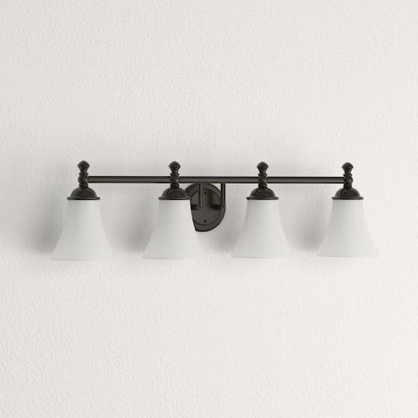 Crawley 4-Light Oil-Rubbed Bronze Vanity Light with White Glass Shades