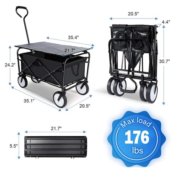 4 cu. ft. Steel Heavy-Duty Portable Folding Wagon Utility Outdoor Camping Garden Cart with Universal Anti-Slip Wheels