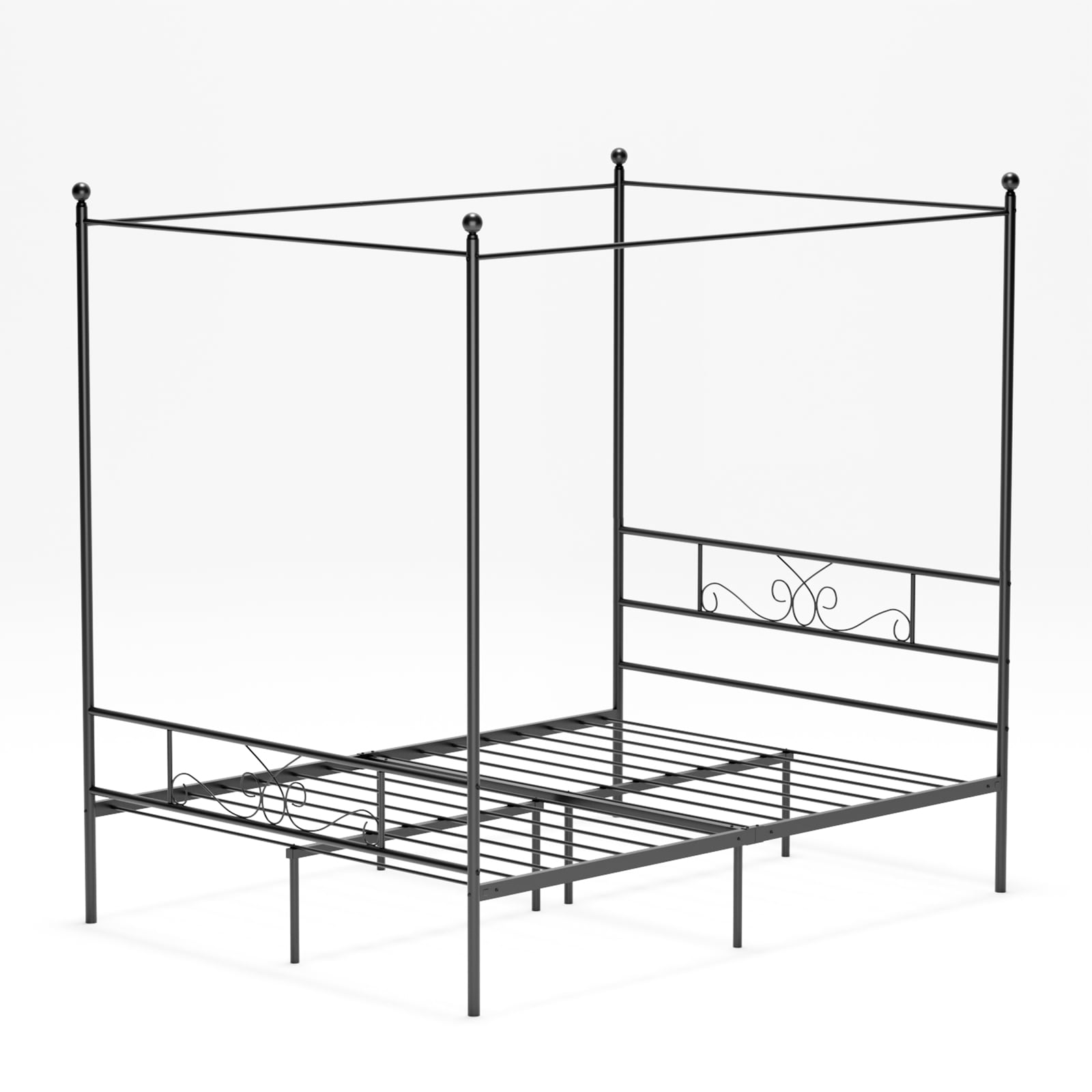 Teraves Metal Canopy Bed 4-post Canopy Bed Frame with Headboard, Full, Black